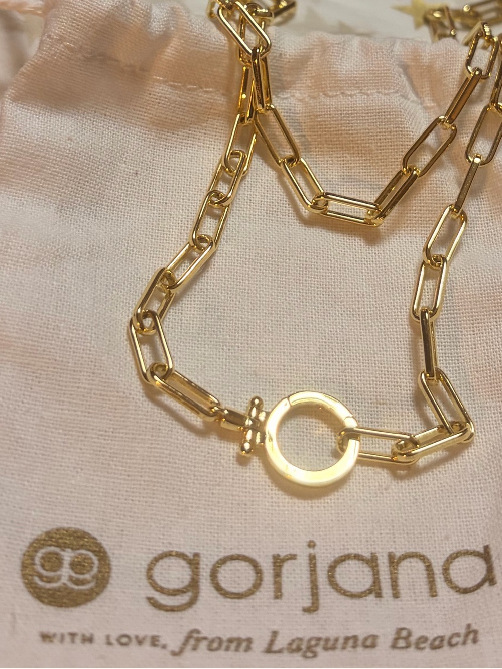 Gorjana Gold Paperclip Necklace with Round Toggle